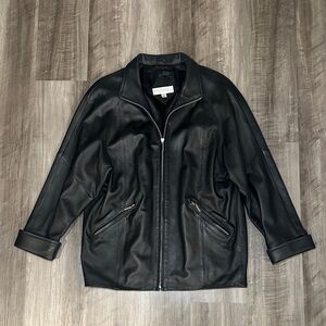 Valerie Stevens Petites New Zealand Lambskin Oversized Leather Bomber Jacket - M